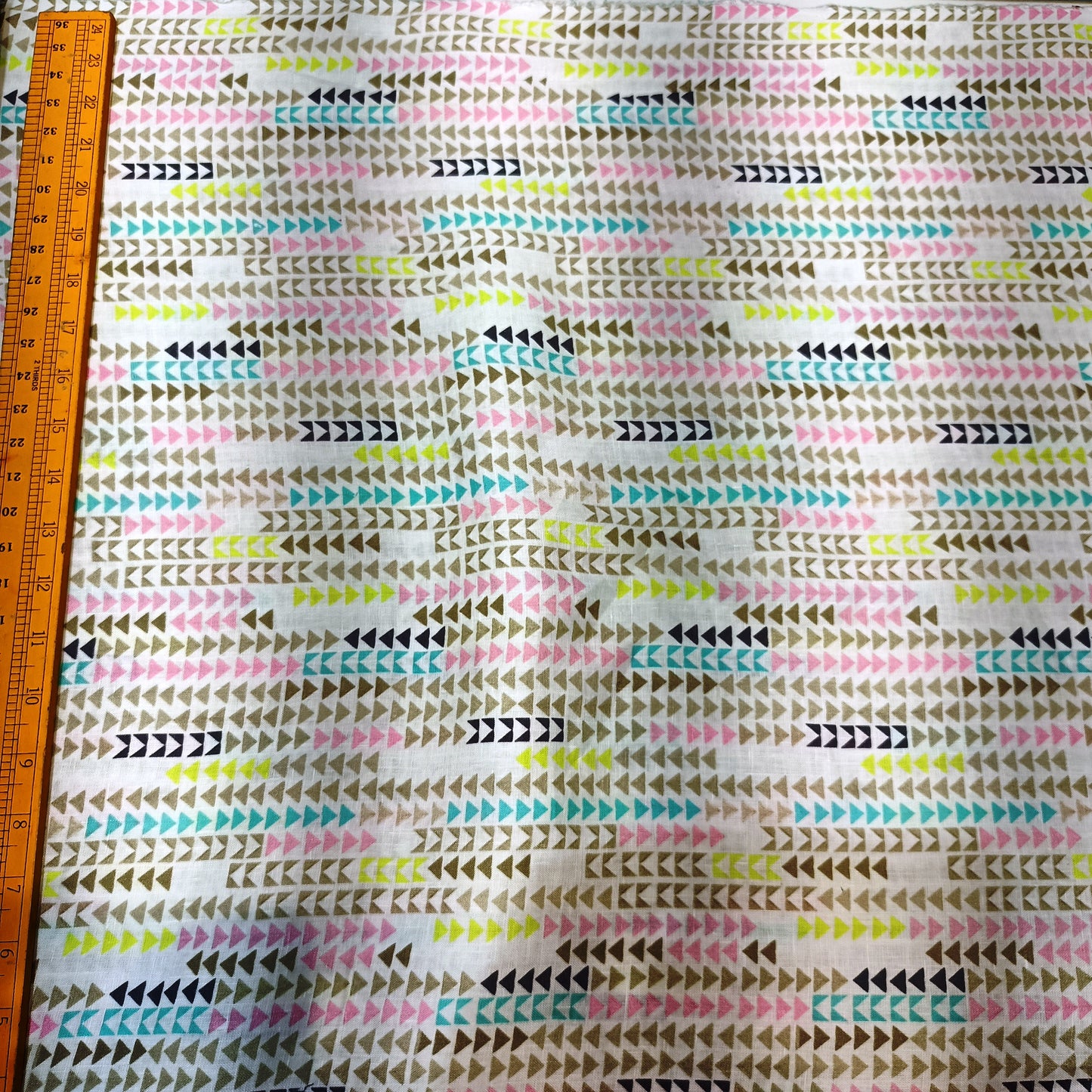 Ivory Multi-Color Arrow Trail Linen Print Fabric