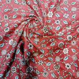 Crimson Rose Vintage Floral Linen Print Fabric