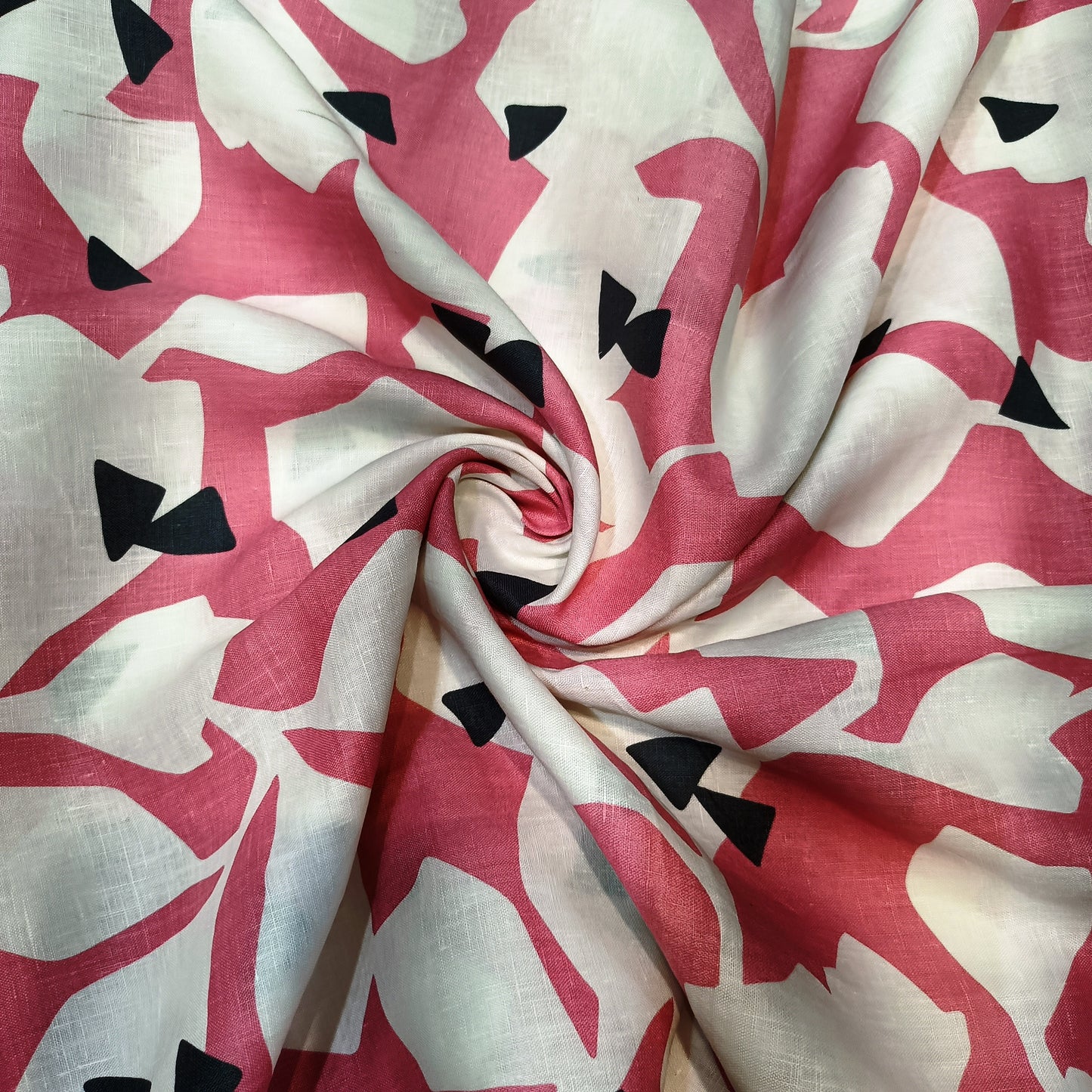 Blush Pink Abstract Botanical Linen Print Fabric