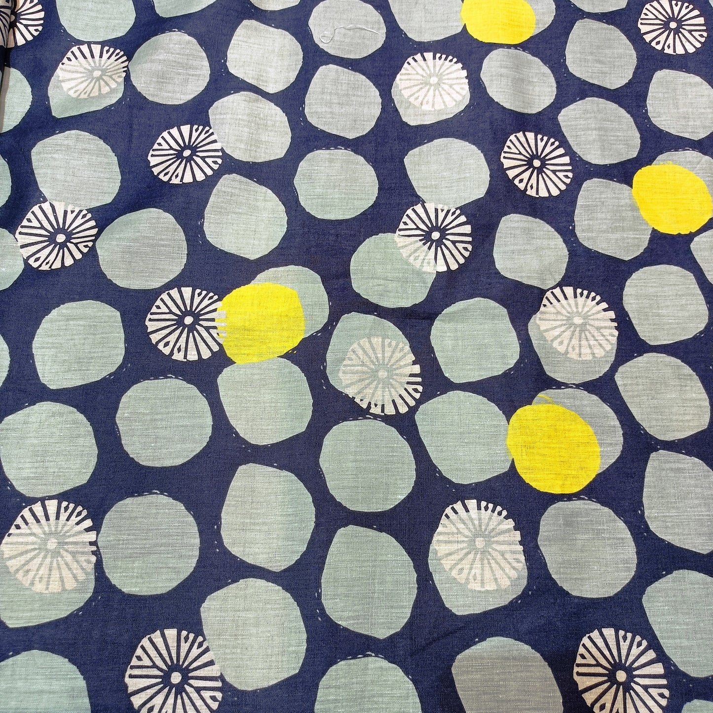 Indigo Blue Scandinavian Dot Linen Print Fabric