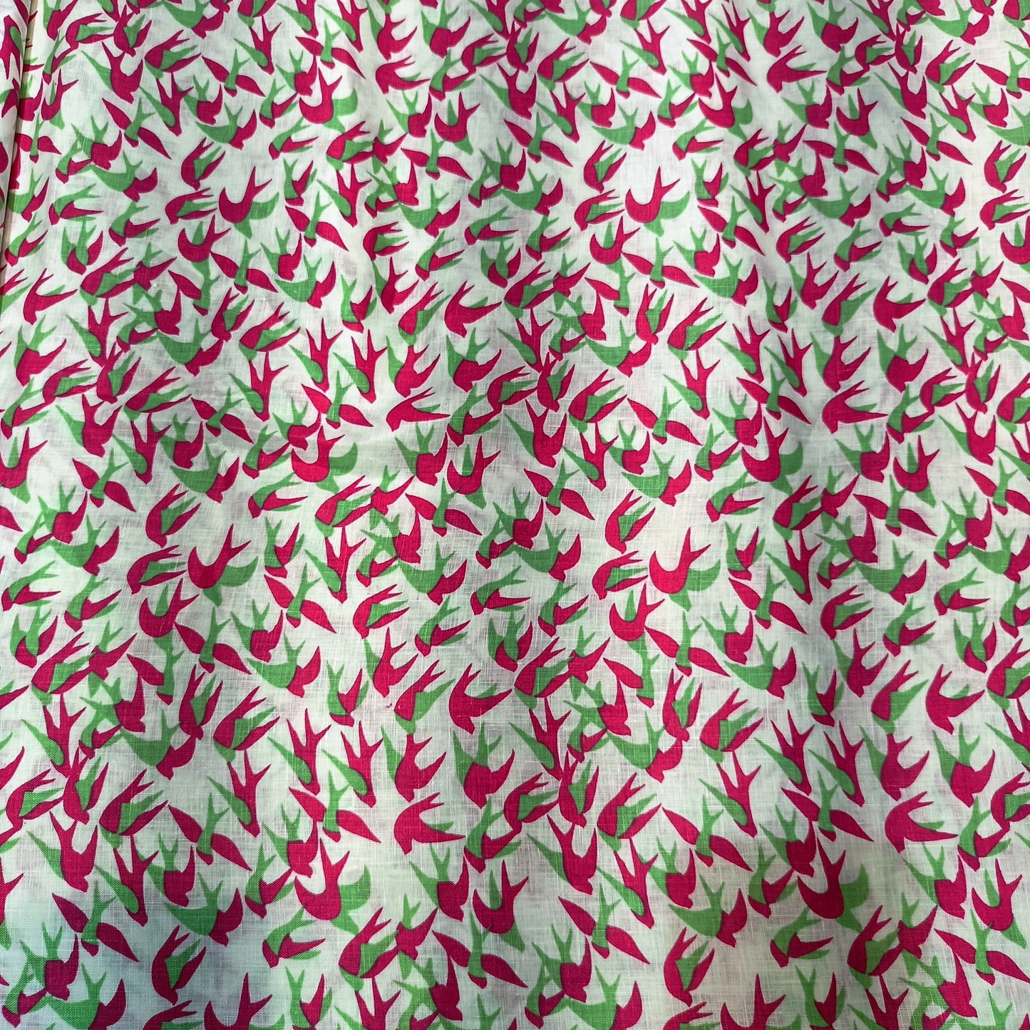 Pink & Green Floral Linen Print Fabric