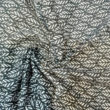 Grey & White Geometric Leaf Print Linen Fabric