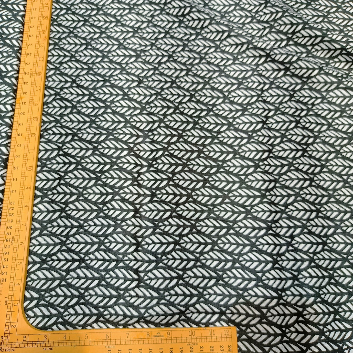 Grey & White Geometric Leaf Print Linen Fabric