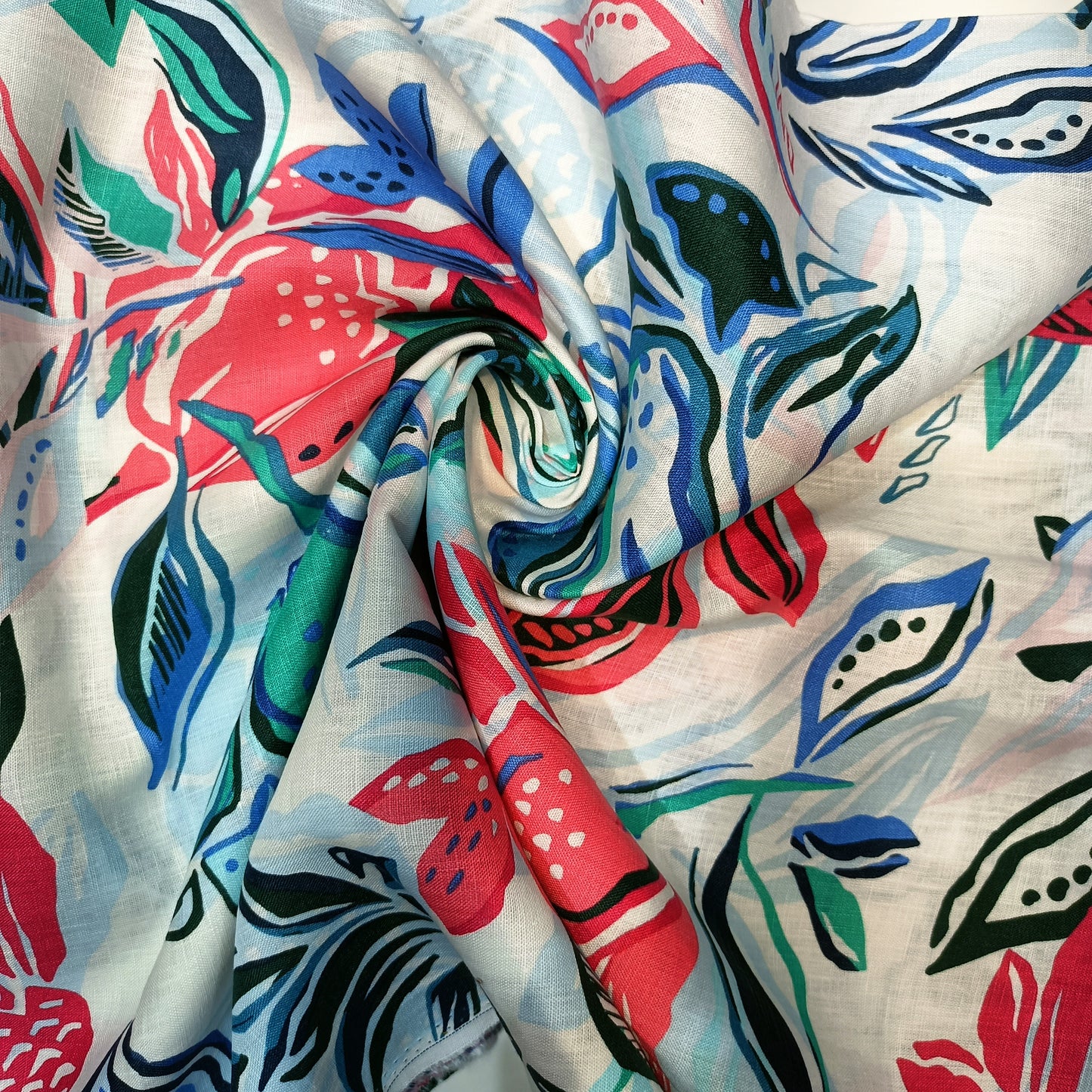 Tropical Bloom Multicolor Linen Print Fabric