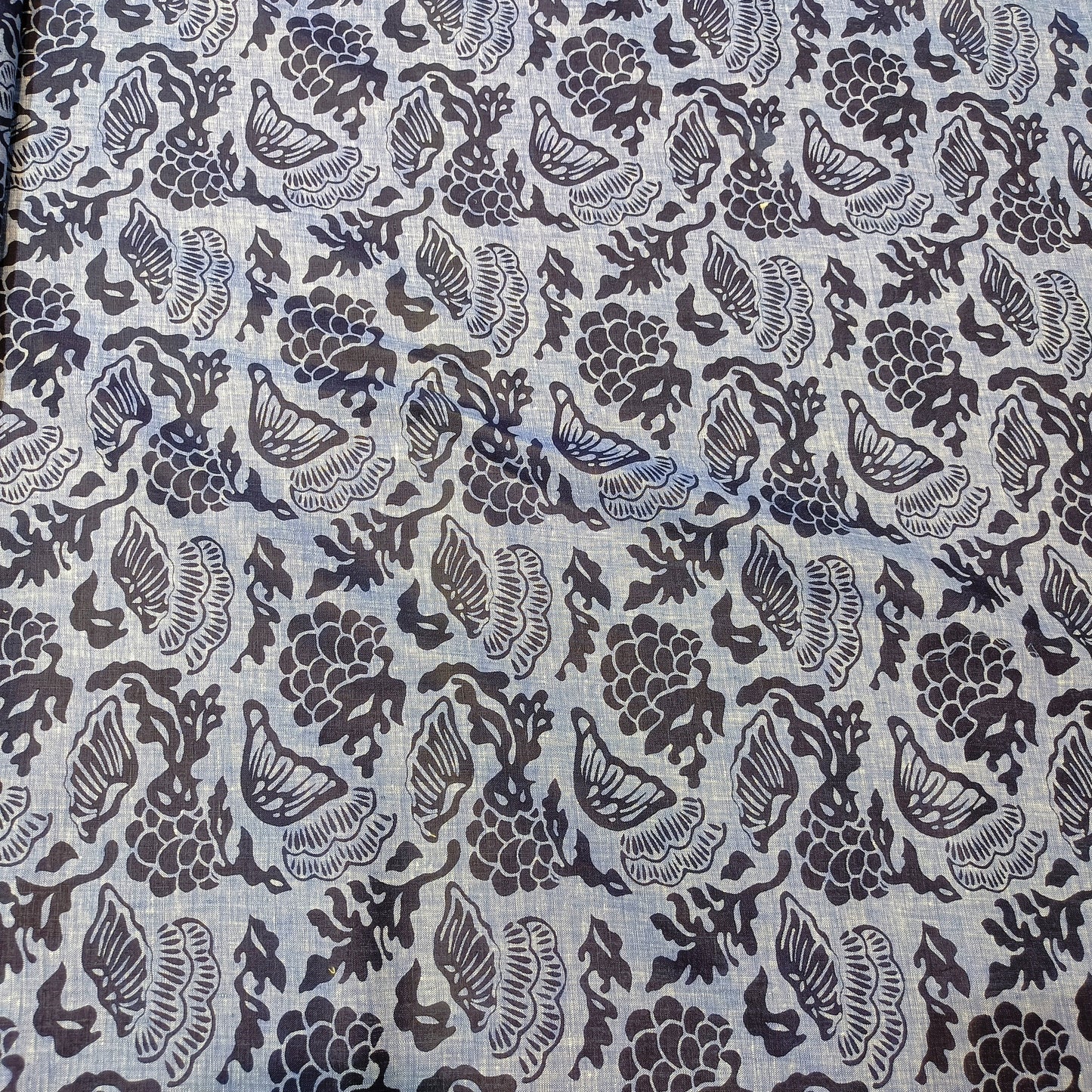 Vintage Butterfly Linen Print Fabric – Slate Blue