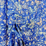 Royal Blue Vintage Floral Linen Print Fabric