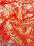 Coral Orange Paisley Botanical Linen Print Fabric