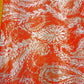 Coral Orange Paisley Botanical Linen Print Fabric