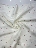 100% Linen Printed Fabric – White with Red Cherry Print