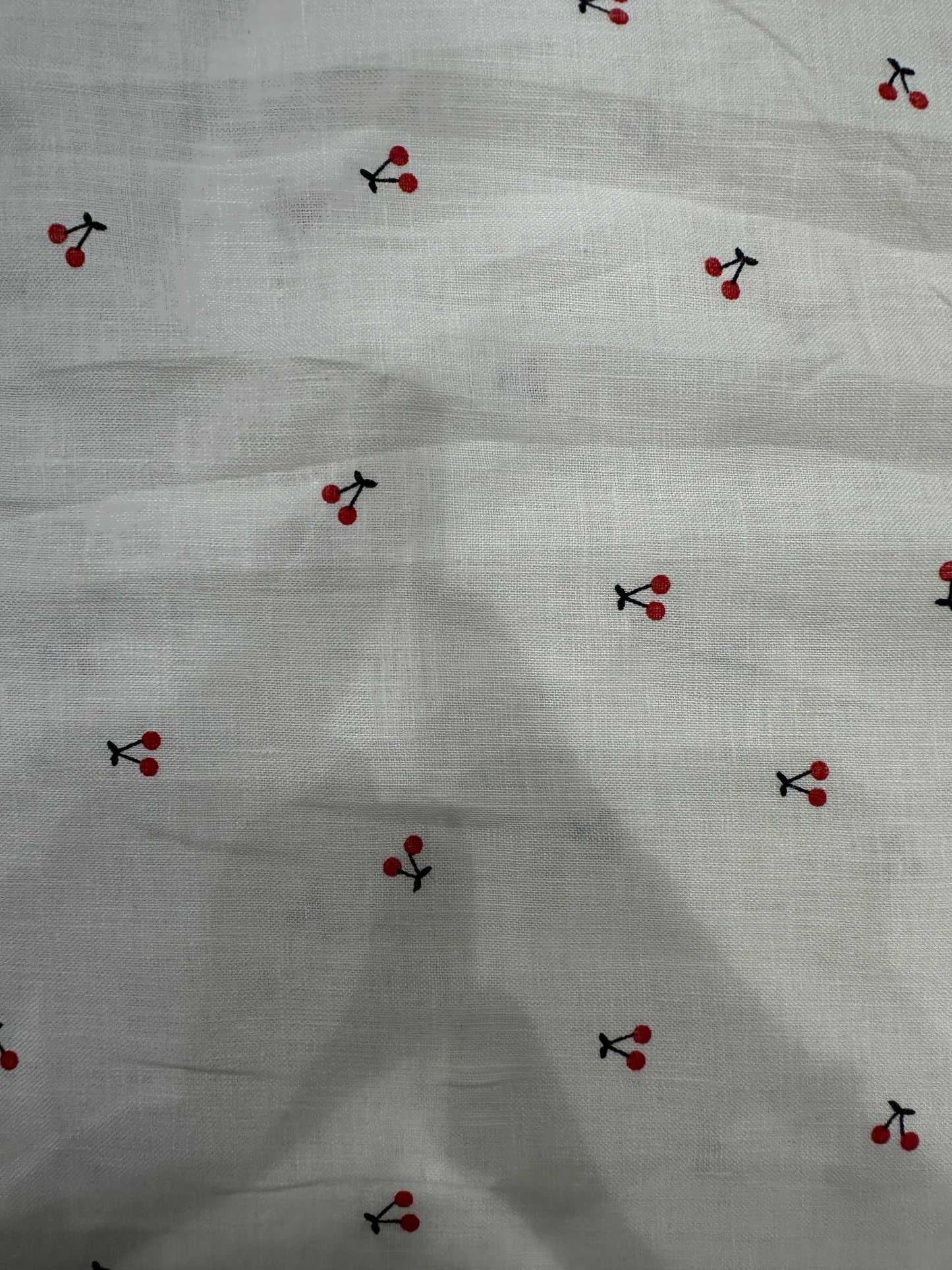 100% Linen Printed Fabric – White with Red Cherry Print