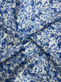 100% Linen Printed Fabric – Blue Floral on White Base