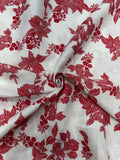 100% Linen Printed Fabric – White with Red Floral Design