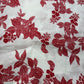 100% Linen Printed Fabric – White with Red Floral Design