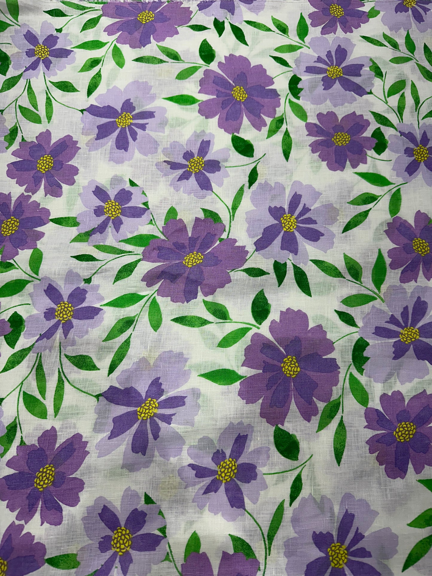 100% Linen Printed Fabric – Black Geometric Floral on White Base