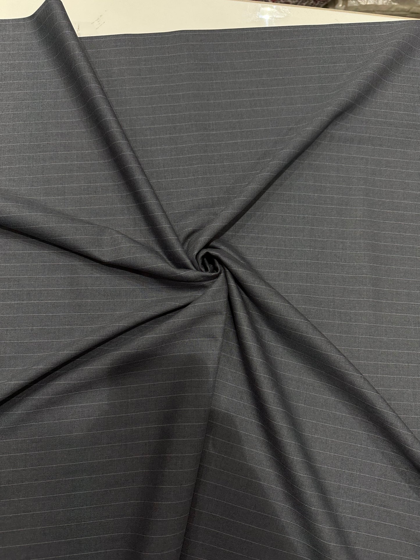 Italian Suiting Fabric – Charcoal Grey Pinstripe