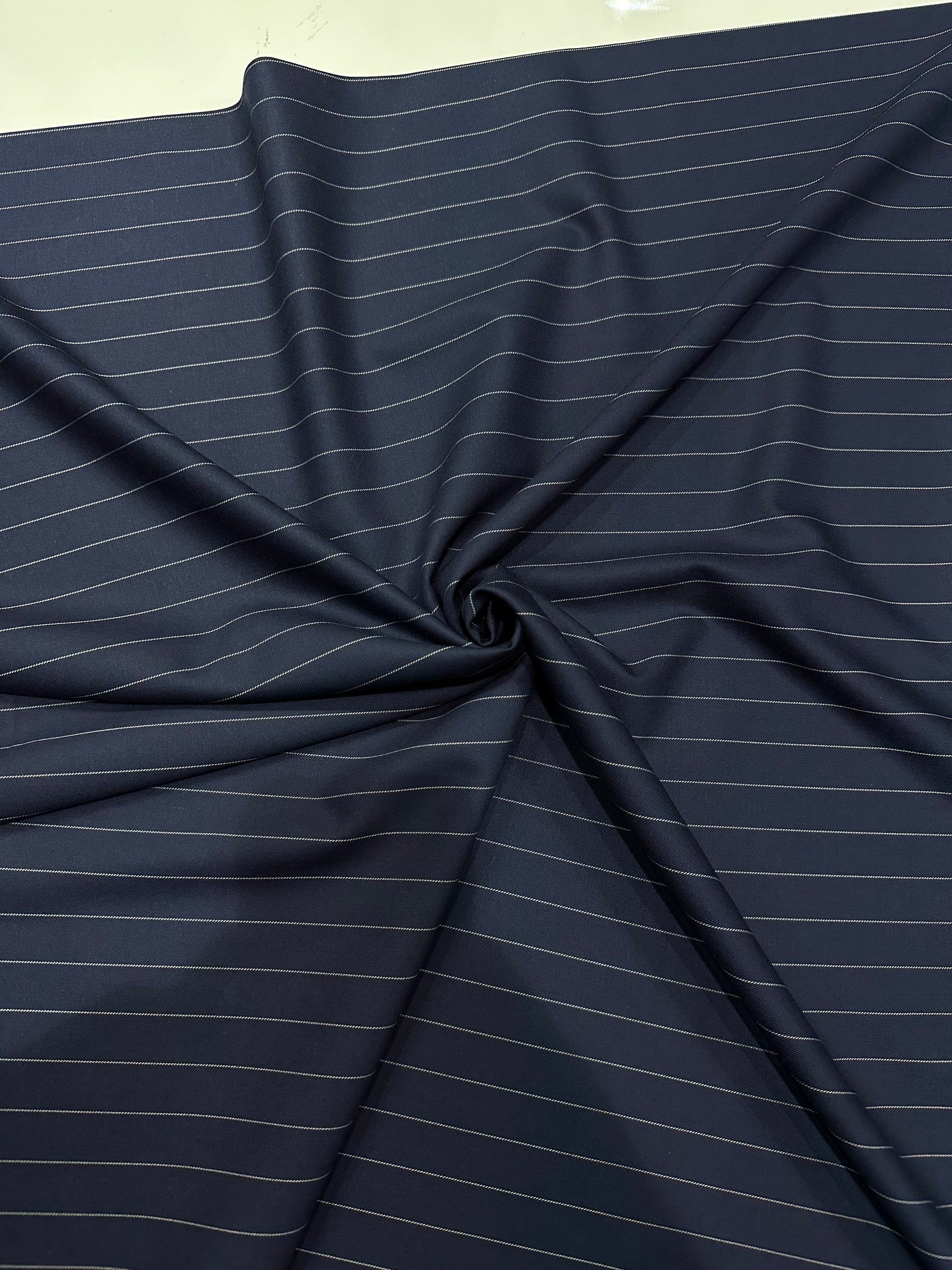Italian Suiting Fabric – Navy Blue Pinstripe