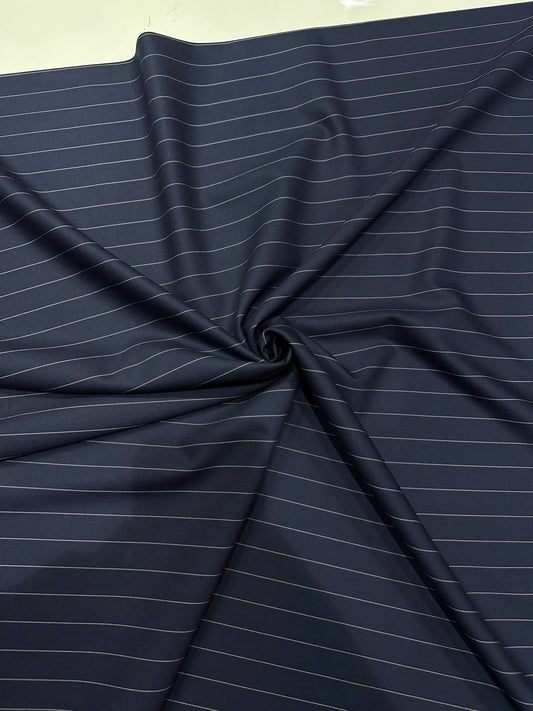 Italian Suiting Fabric – Navy Blue Pinstripe