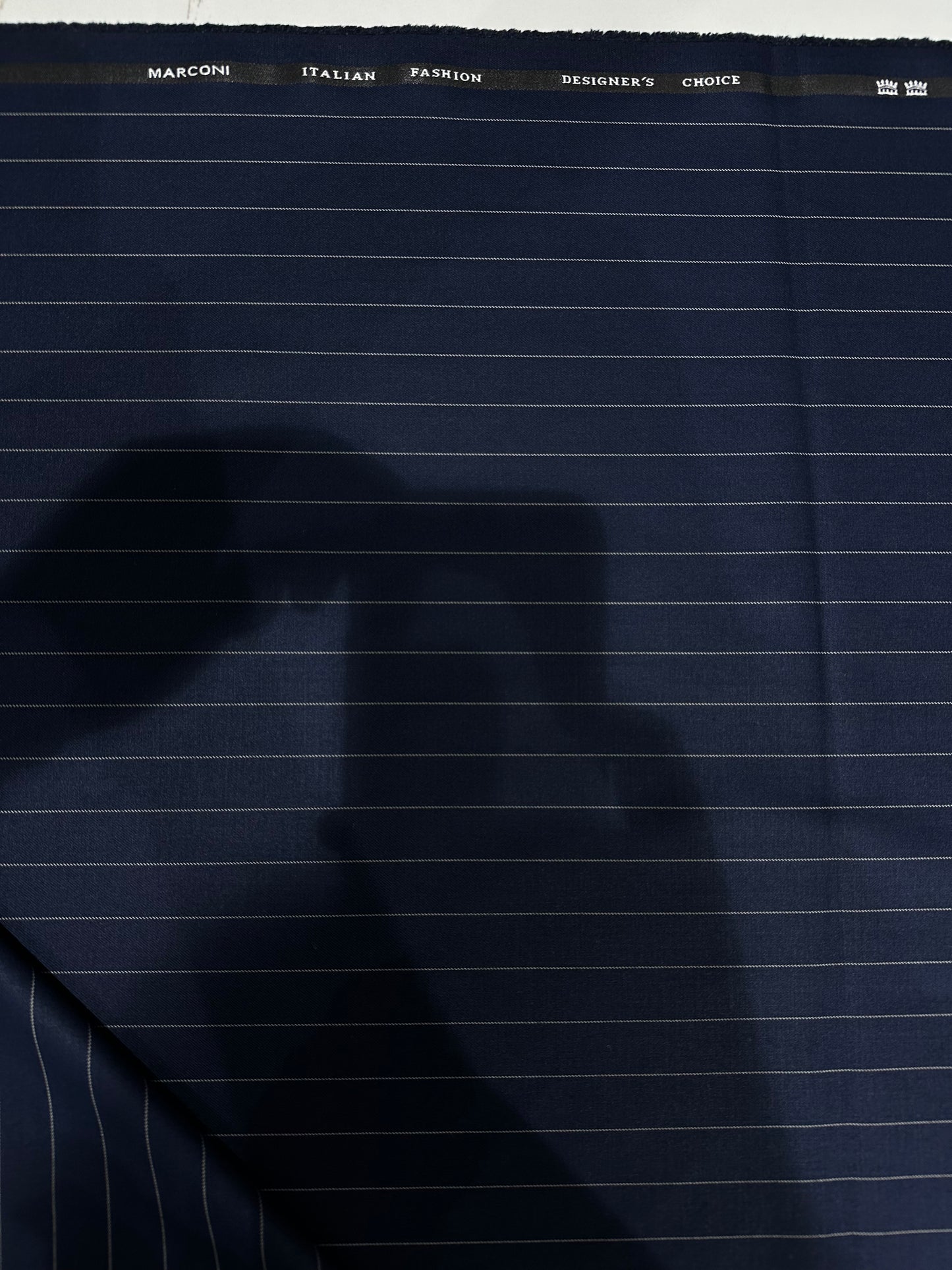 Italian Suiting Fabric – Navy Blue Pinstripe