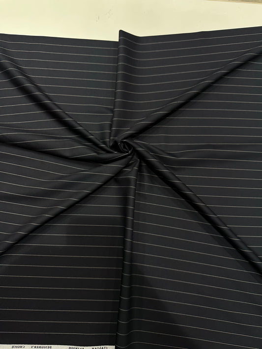 Italian Suiting Fabric – Black with Bold Pinstripes