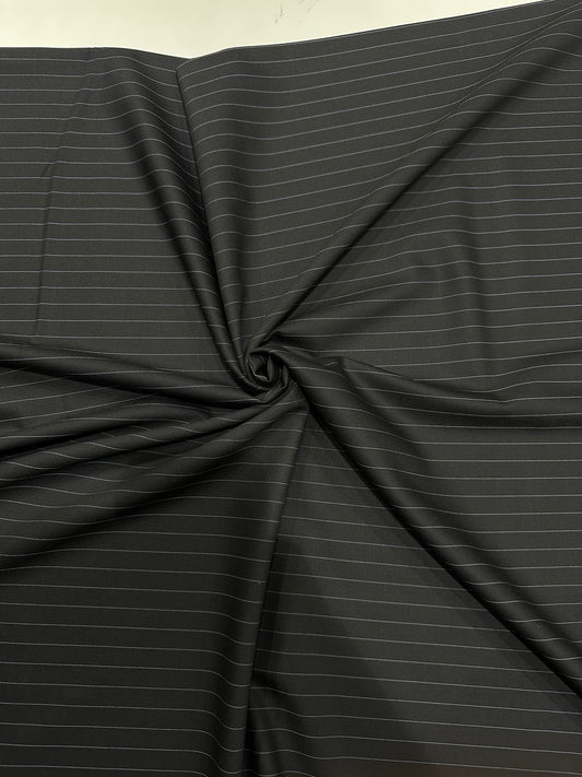 Italian Suiting Fabric – Black with Bold Pinstripes