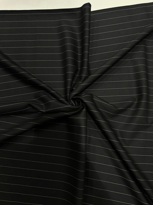 Italian Suiting Fabric – Black with Wide Pinstripes