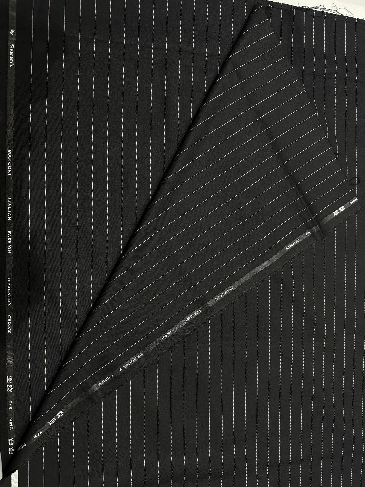 Italian Suiting Fabric – Black with Wide Pinstripes