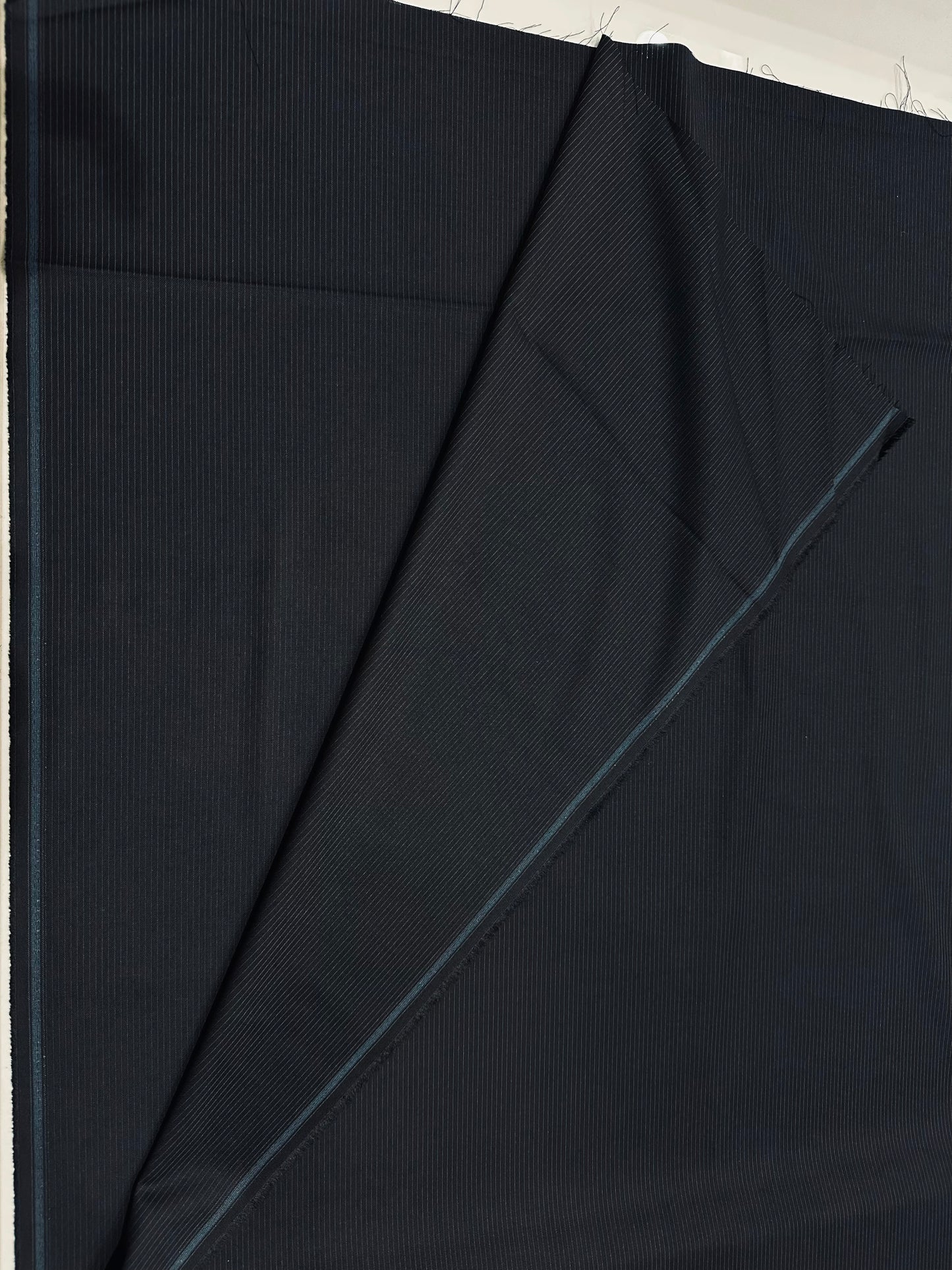 Italian Suiting Fabric – Black with Fine Pinstripes