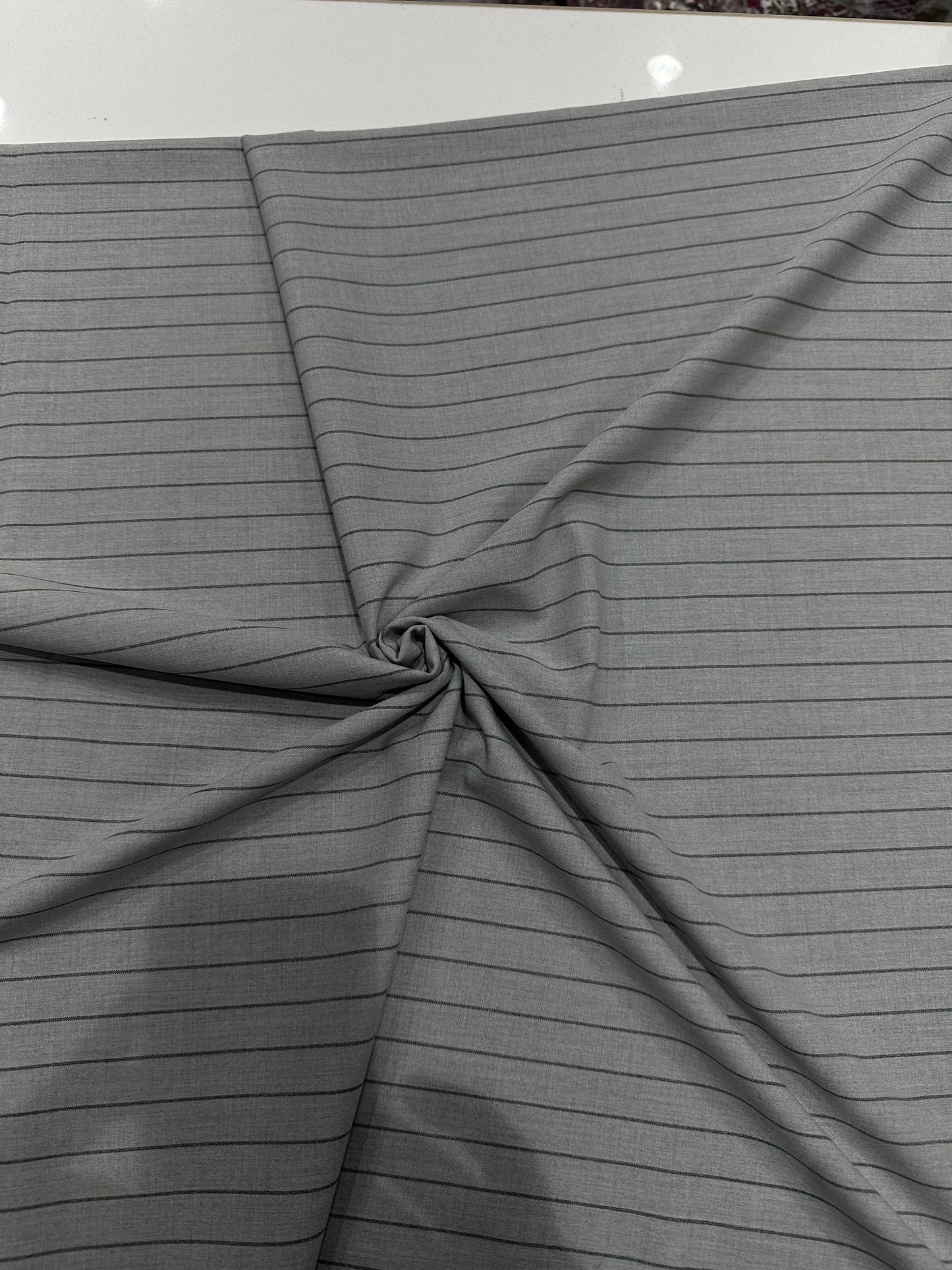 Italian Suiting Fabric – Light Grey with Bold Pinstripes