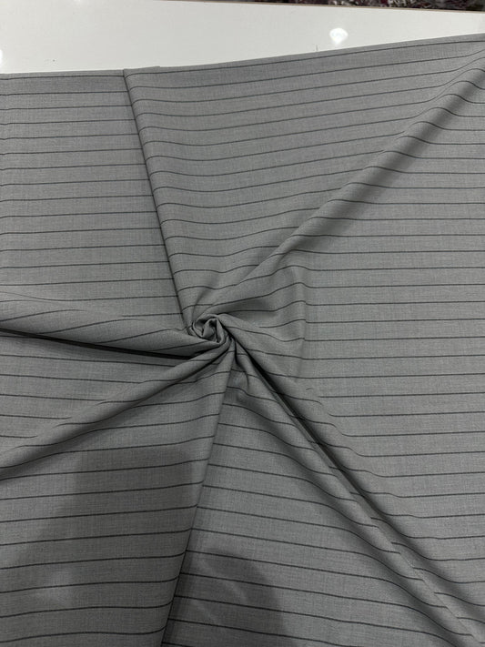 Italian Suiting Fabric – Light Grey with Bold Pinstripes