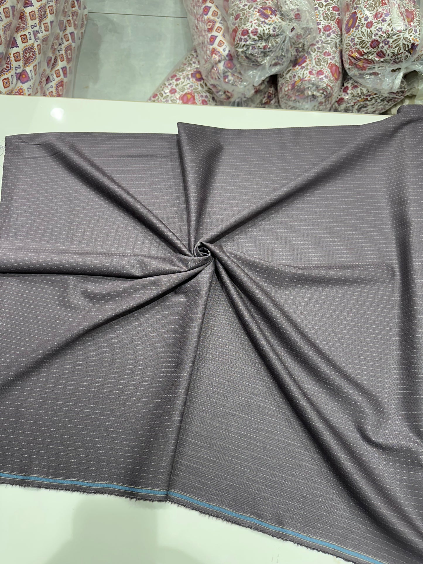 Italian Suiting Fabric – Taupe Grey with Subtle Pinstripes
