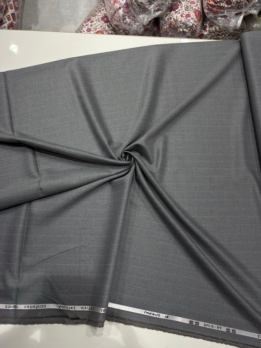 Italian Suiting Fabric – Light Grey with Pinstripes