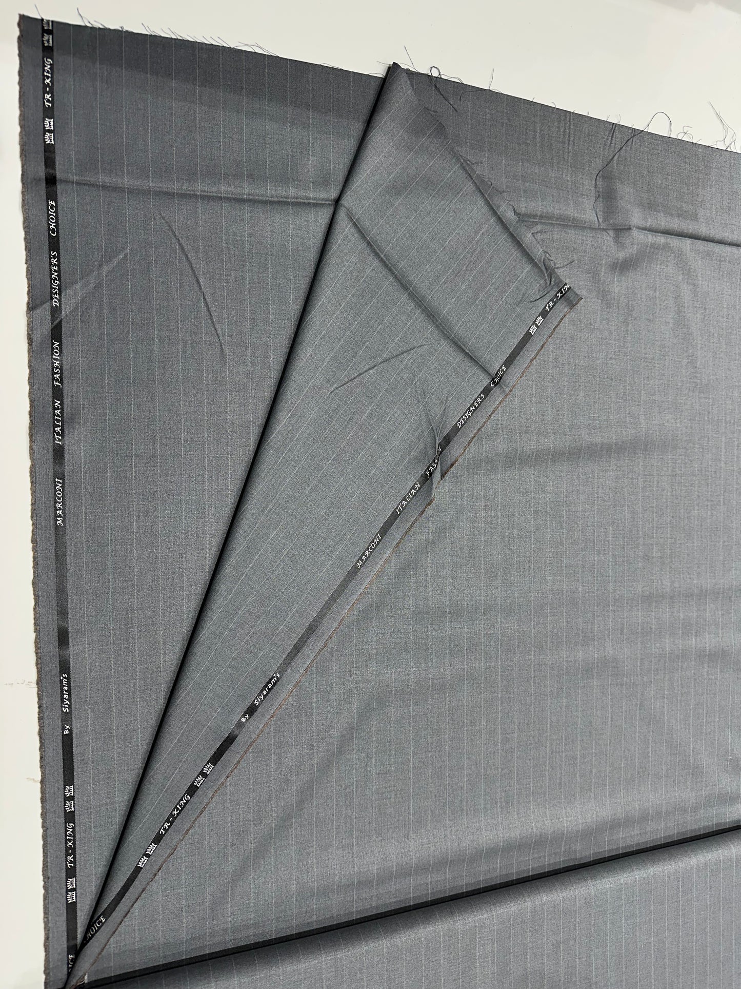 Italian Suiting Fabric – Light Grey with Pinstripes