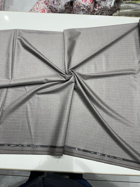 Italian Suiting Fabric – Light Beige with Pinstripes