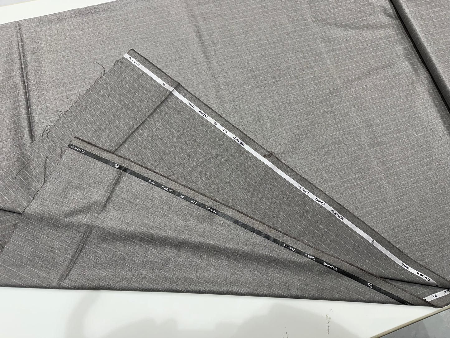 Italian Suiting Fabric – Light Beige with Pinstripes