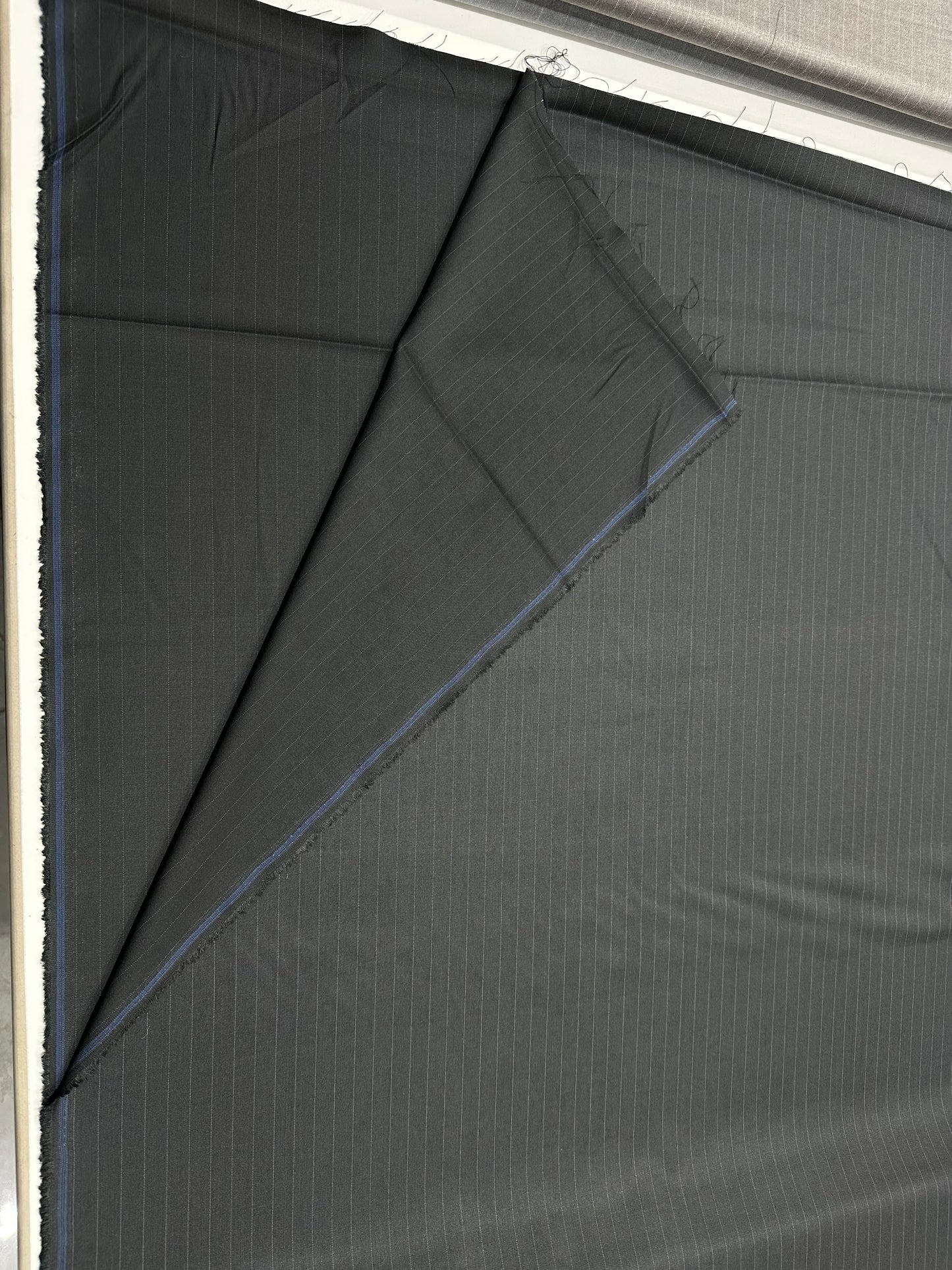 Italian Suiting Fabric – Charcoal Grey with Pinstripes