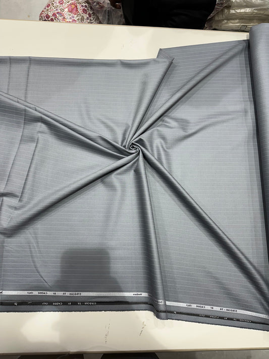 Linen Suiting Fabric – Light Grey with Vertical Stripes