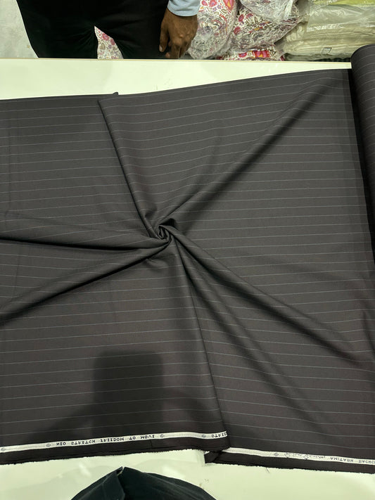 Italian Suiting Fabric – Steel Grey with Horizontal Pinstripes