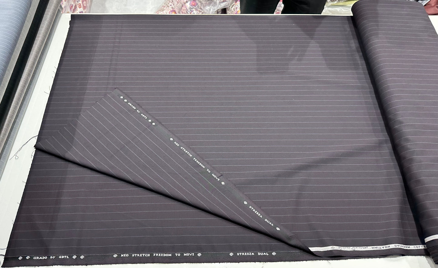 Italian Suiting Fabric – Steel Grey with Horizontal Pinstripes