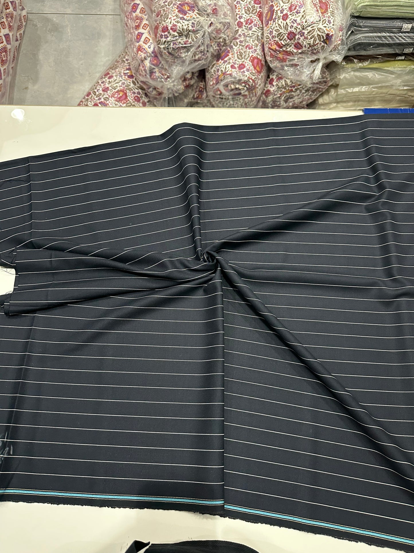 Italian Suiting Fabric – Grey with Bold White Pinstripes