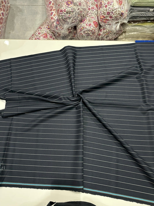 Italian Suiting Fabric – Grey with Bold White Pinstripes