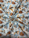 कॉटन डिजिटल प्रिंट फ़ैब्रिक - नीला और भूरा पुष्प डिज़ाइन