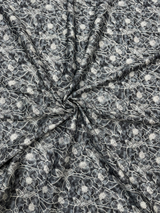 Cotton Digital Print Fabric – Grey Floral Design