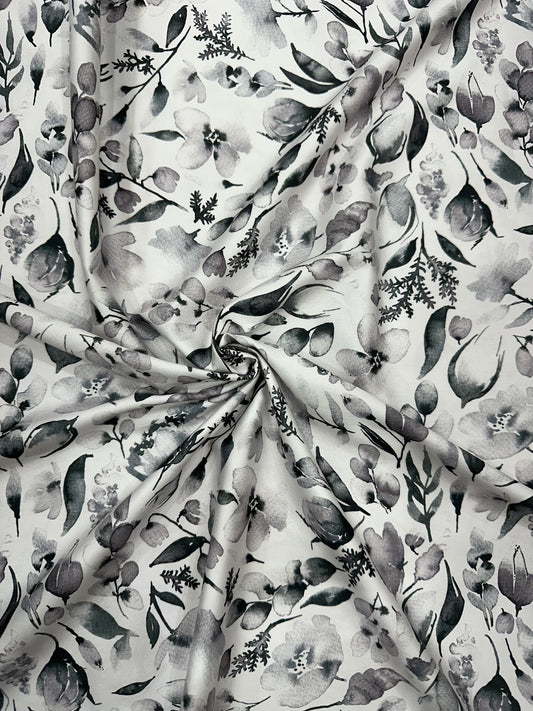 Cotton Digital Print Fabric – Monochrome Floral Design