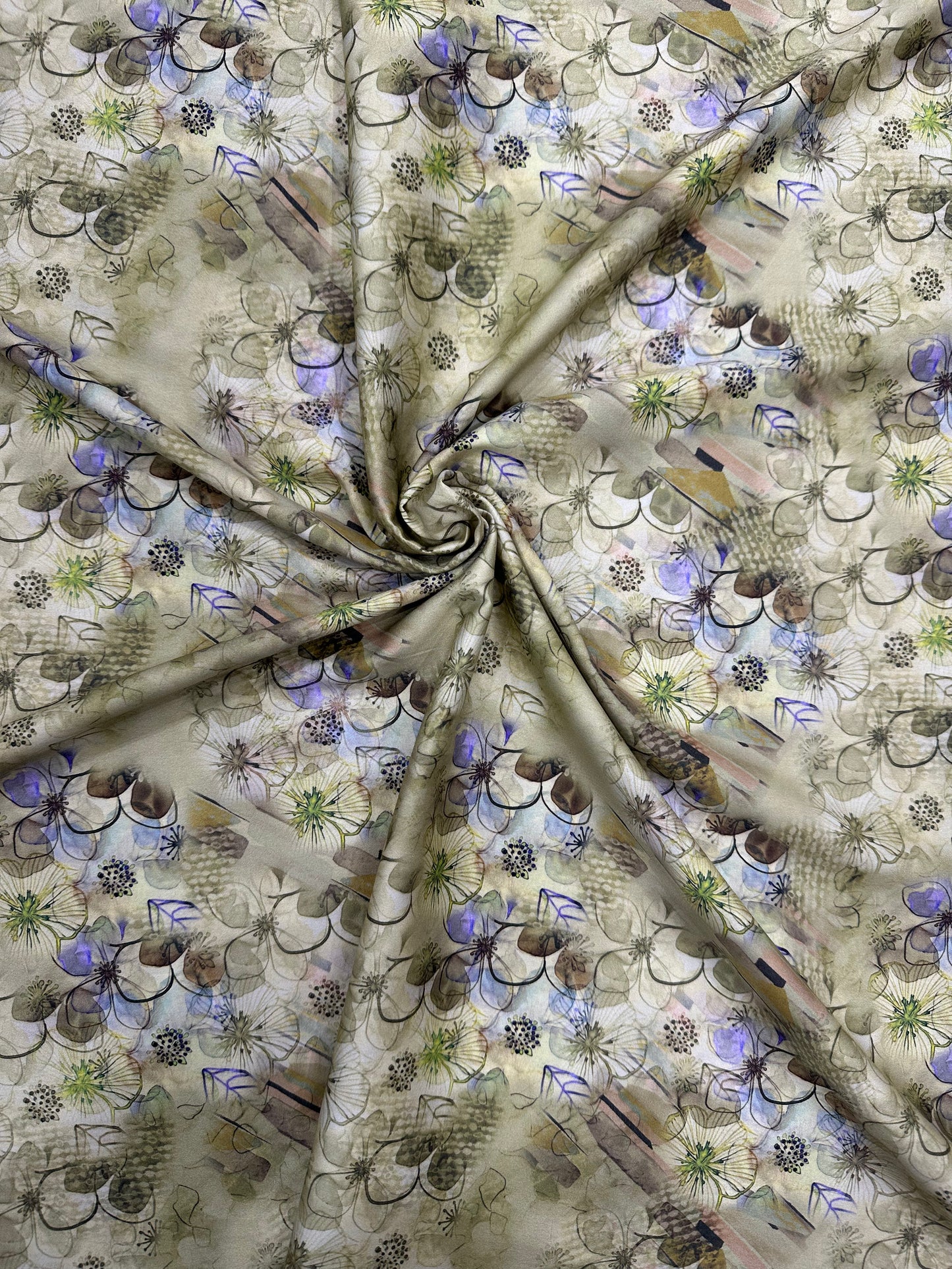 Cotton Digital Print Fabric – Soft Beige Floral Abstract Design