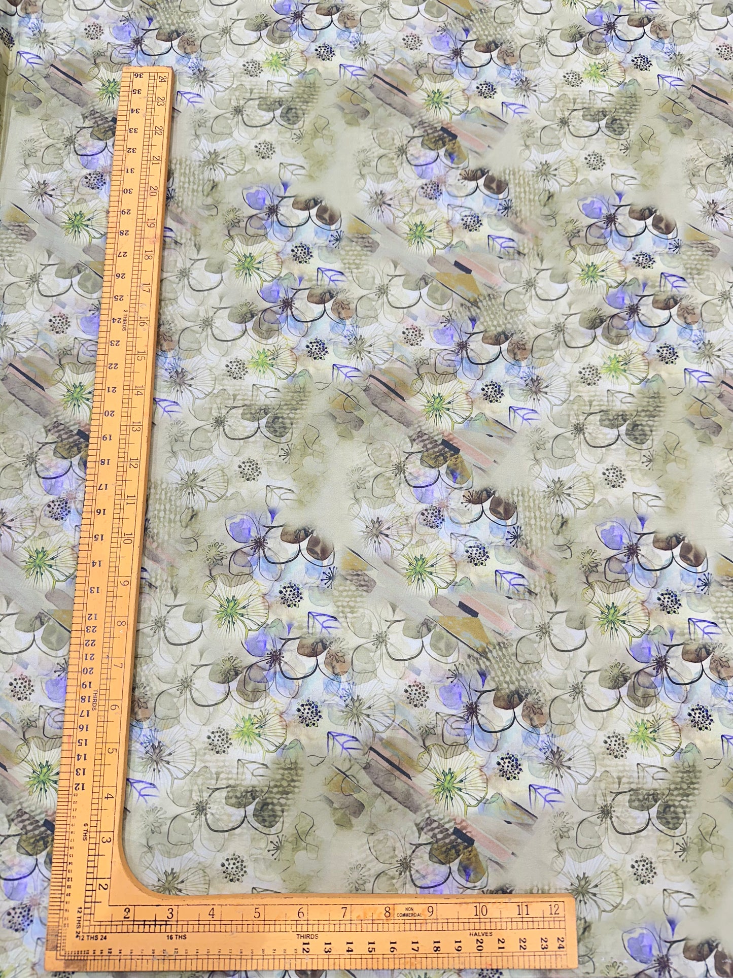 Cotton Digital Print Fabric – Soft Beige Floral Abstract Design