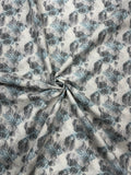 लिनन ब्लेंड डिजिटल प्रिंट फ़ैब्रिक - एक्वा ब्लू और लैवेंडर फ्लोरल एब्सट्रैक्ट
