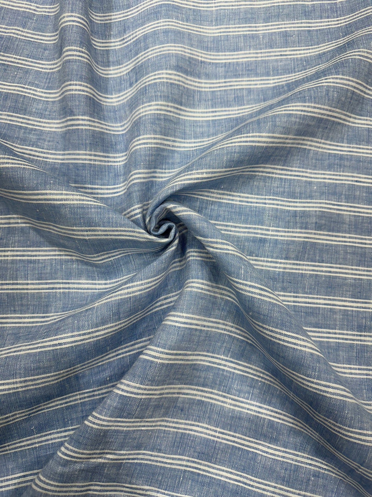 100% लिनन चेक/धारीदार कपड़ा - सफेद धारियों वाला नीला