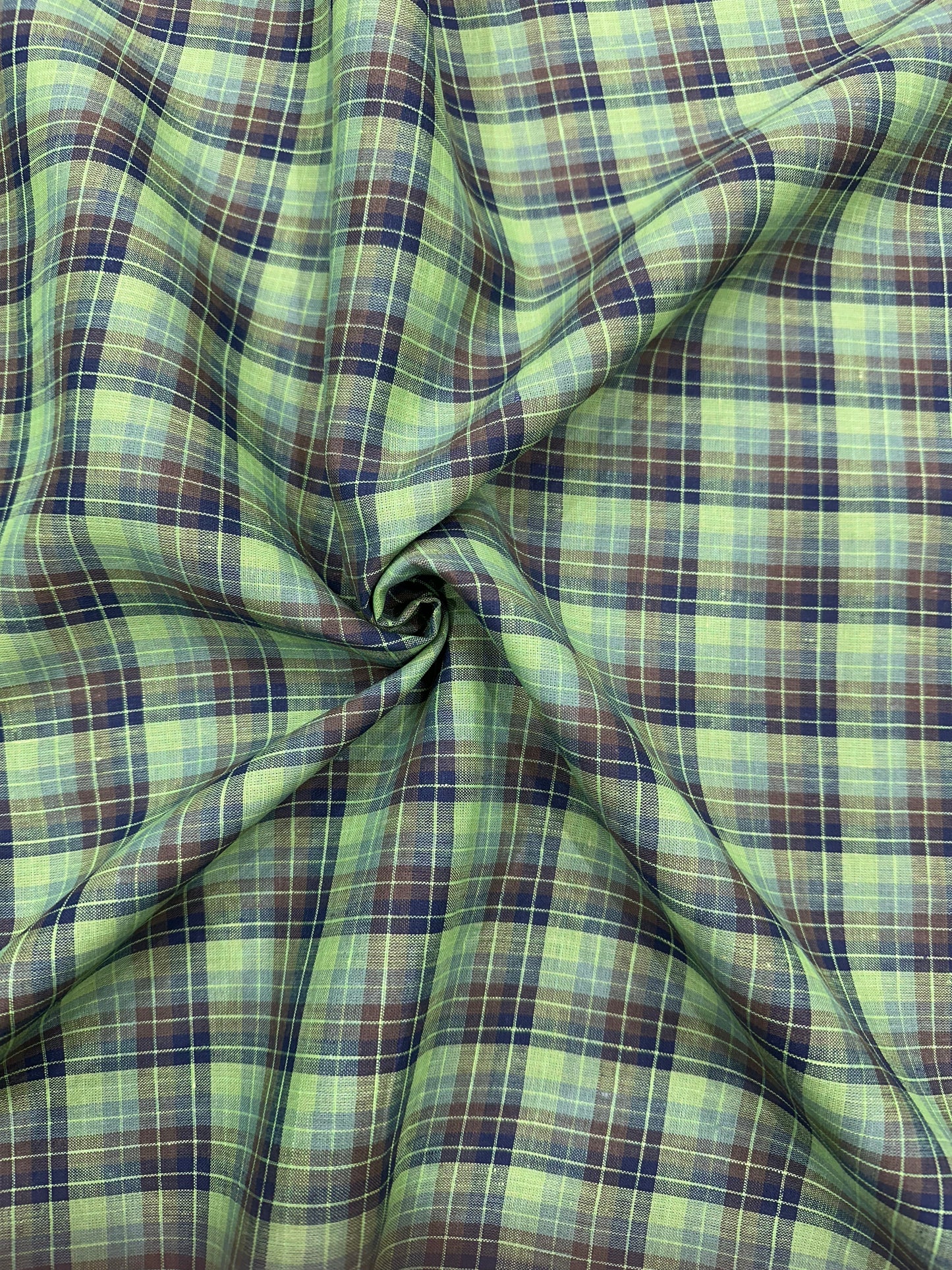 100% शुद्ध लिनन चेक फ़ैब्रिक - हरा और नेवी चेक