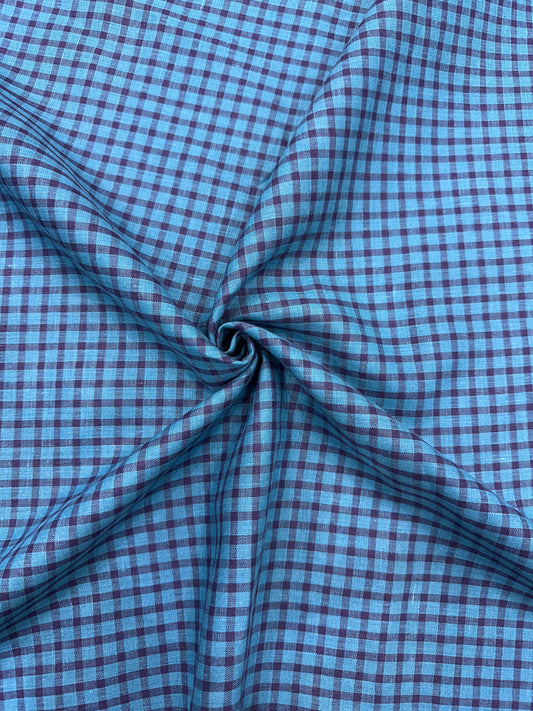 100% शुद्ध लिनन चेक फ़ैब्रिक - क्लासिक नीला और काला चेक