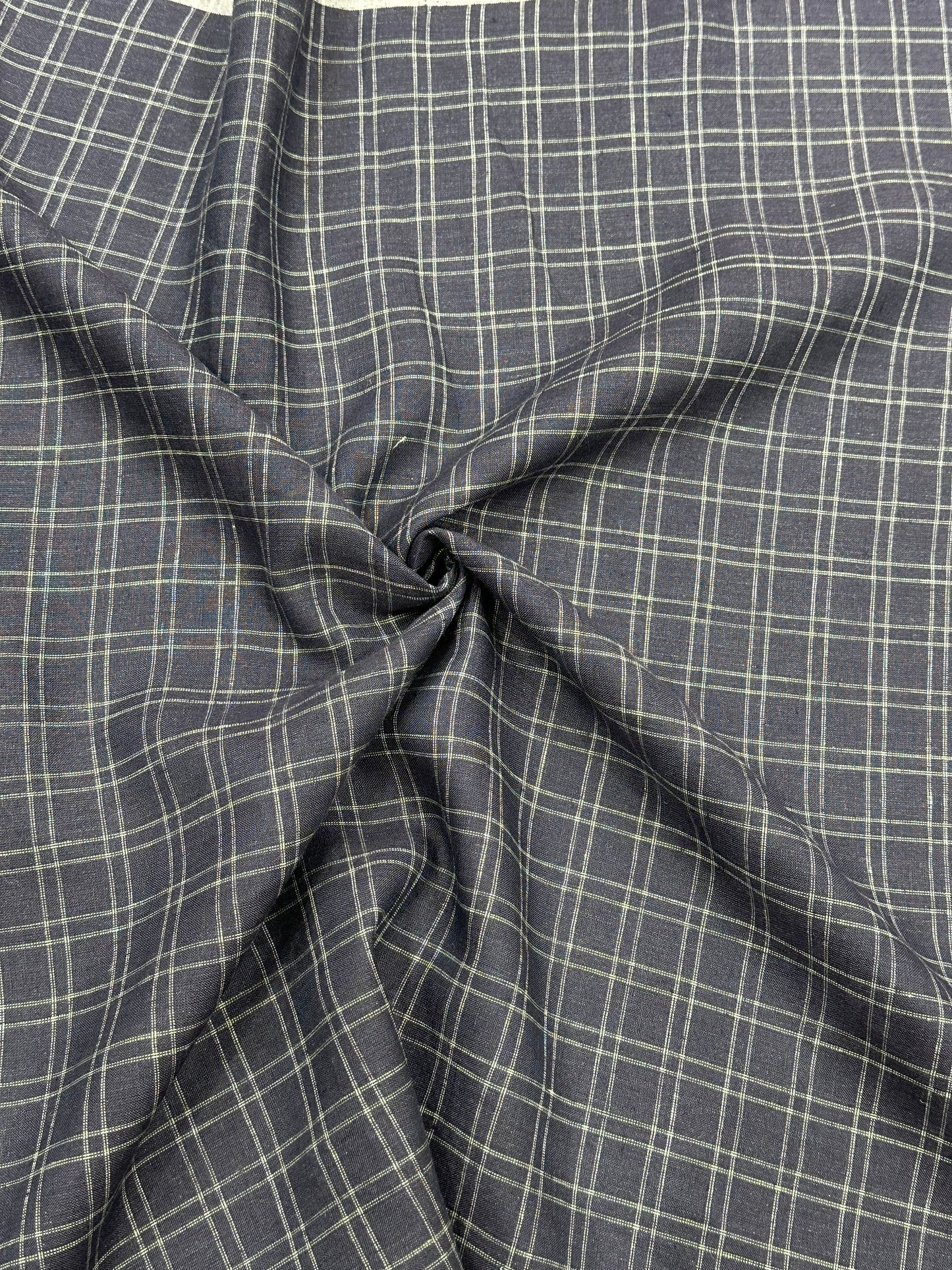 100% शुद्ध लिनन चेक फ़ैब्रिक - महीन सफ़ेद चेक के साथ चारकोल ग्रे